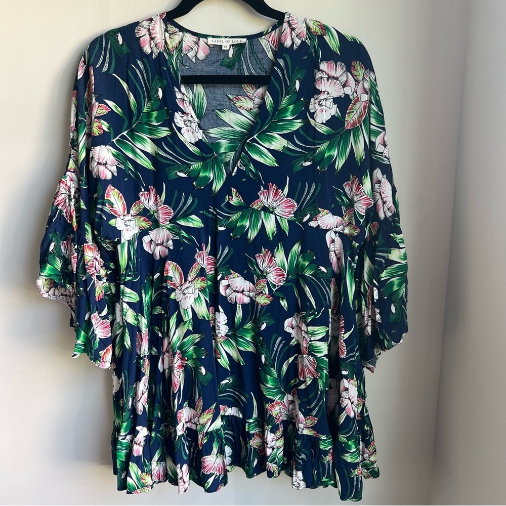 Label of Love Floral Green and Pink Women's Top - Medium - Picture 6 of 15